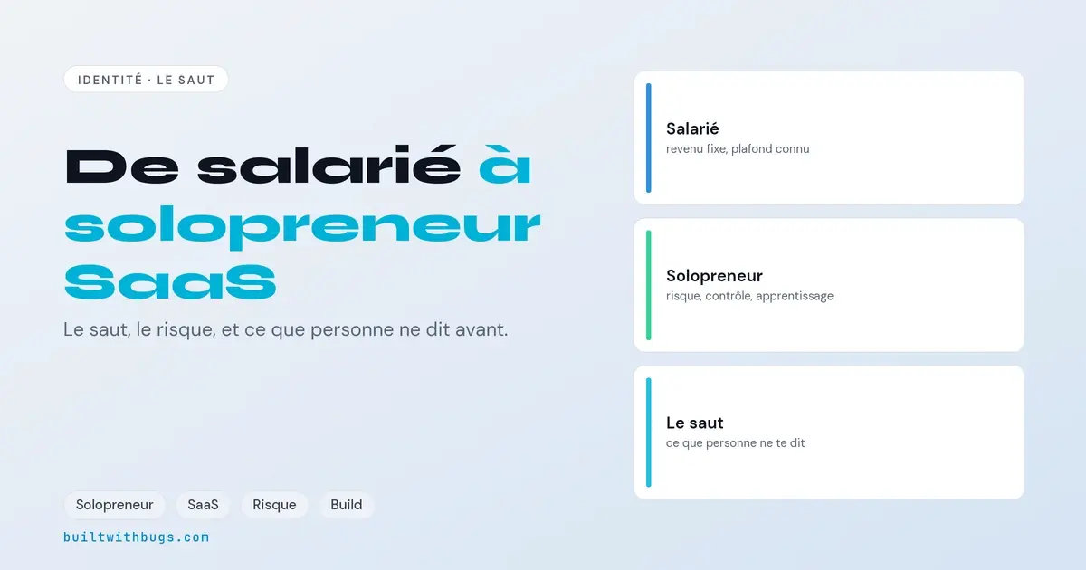 De salarié à solopreneur SaaS, le saut, le revenu, le risque et l'identité