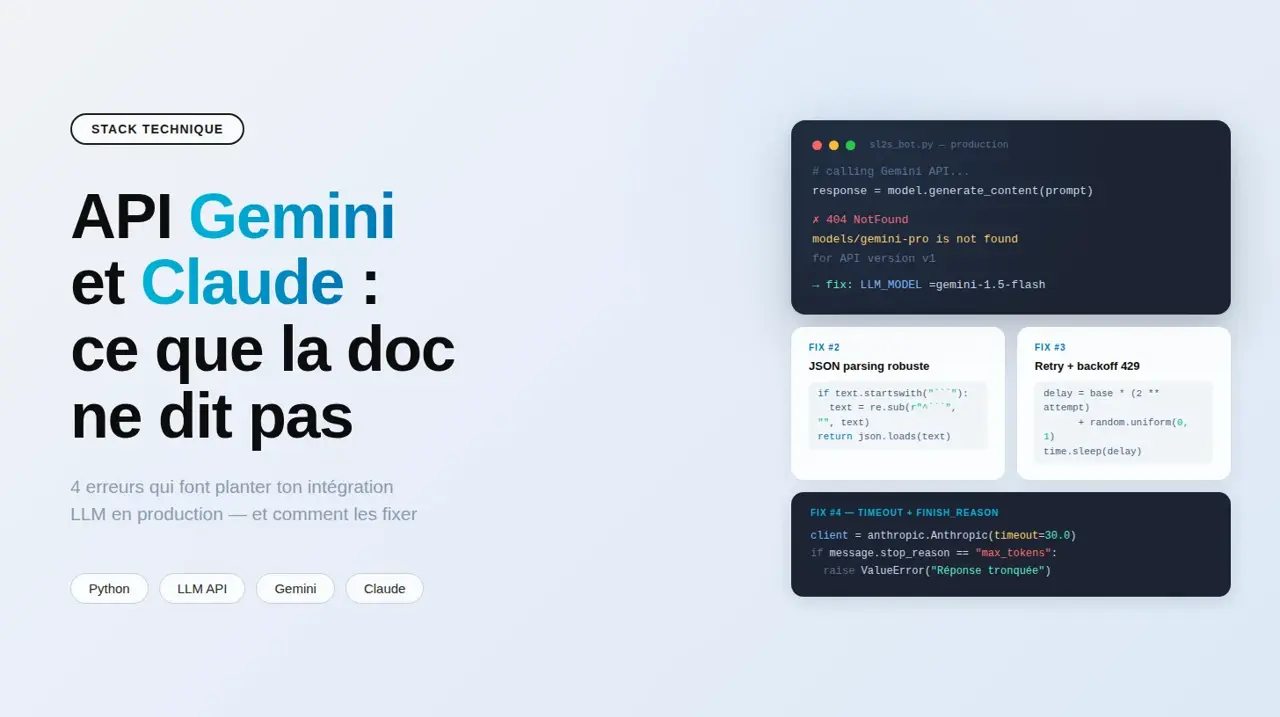 Illustration d'un terminal Python avec des appels aux APIs Gemini et Claude en production
