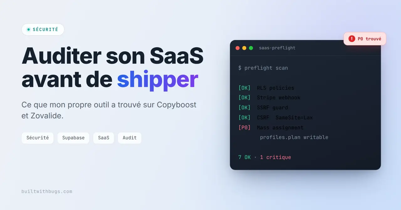 Auditer la sécurité de son SaaS avant de shipper avec saas-preflight