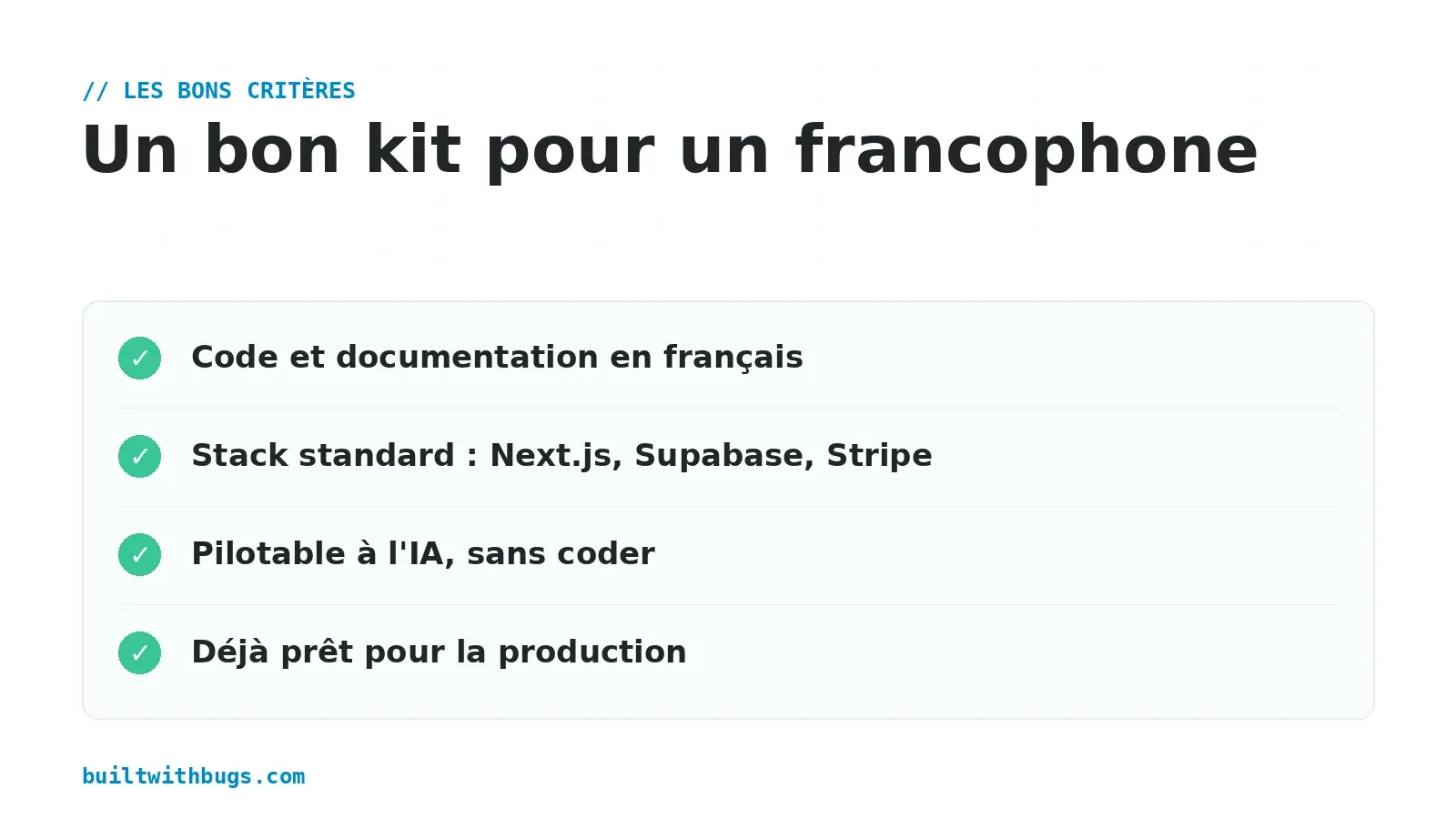 Les critères d'un bon boilerplate SaaS pour un francophone qui débute
