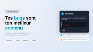 Illustration d'un post LinkedIn documentant un bug en cours de résolution sur un projet SaaS