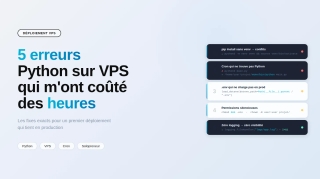 Terminal affichant cinq messages d'erreur Python courants lors d'un déploiement sur VPS