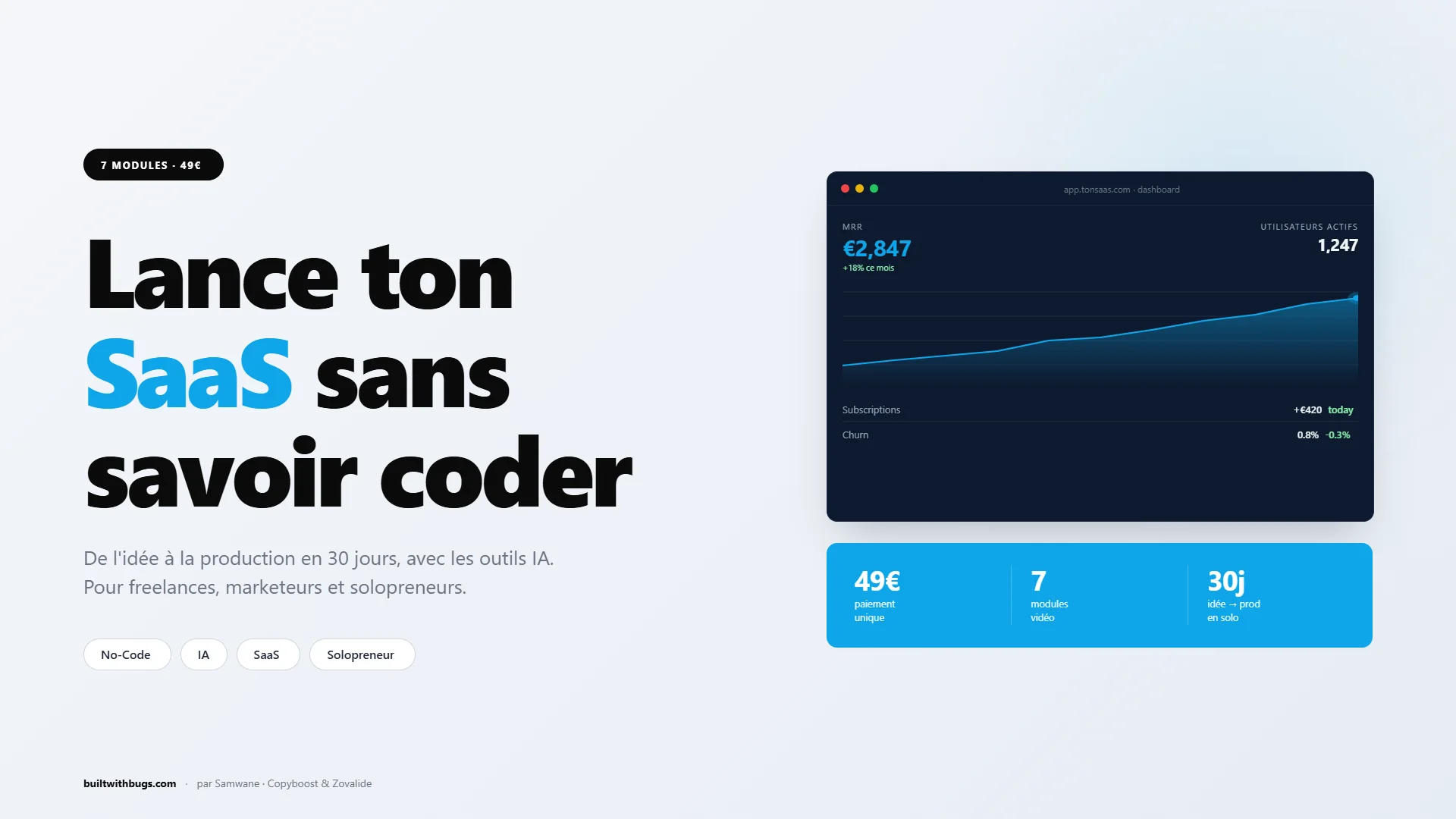 Aperçu de la formation Lance ton SaaS — dashboard